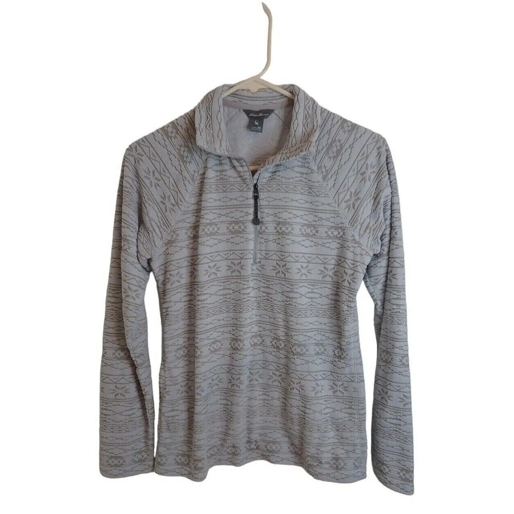 Eddie Bauer Fleece 1/4 Zip Pullover Shirt Womens XS Gray Aztec Longsleeve